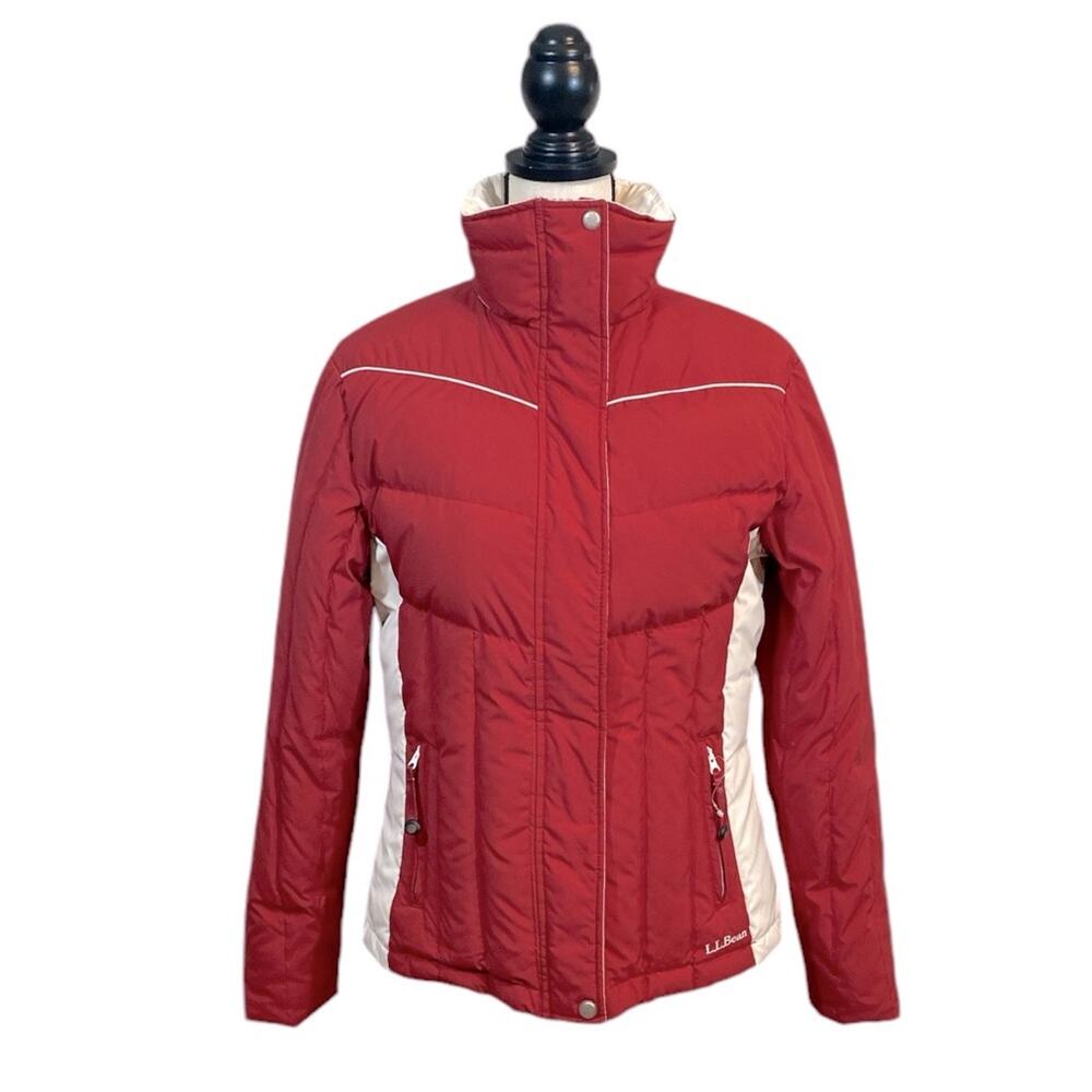 L.L. Bean Women’s Red and Ivory Goose Down Puffer Jacket Size Small
